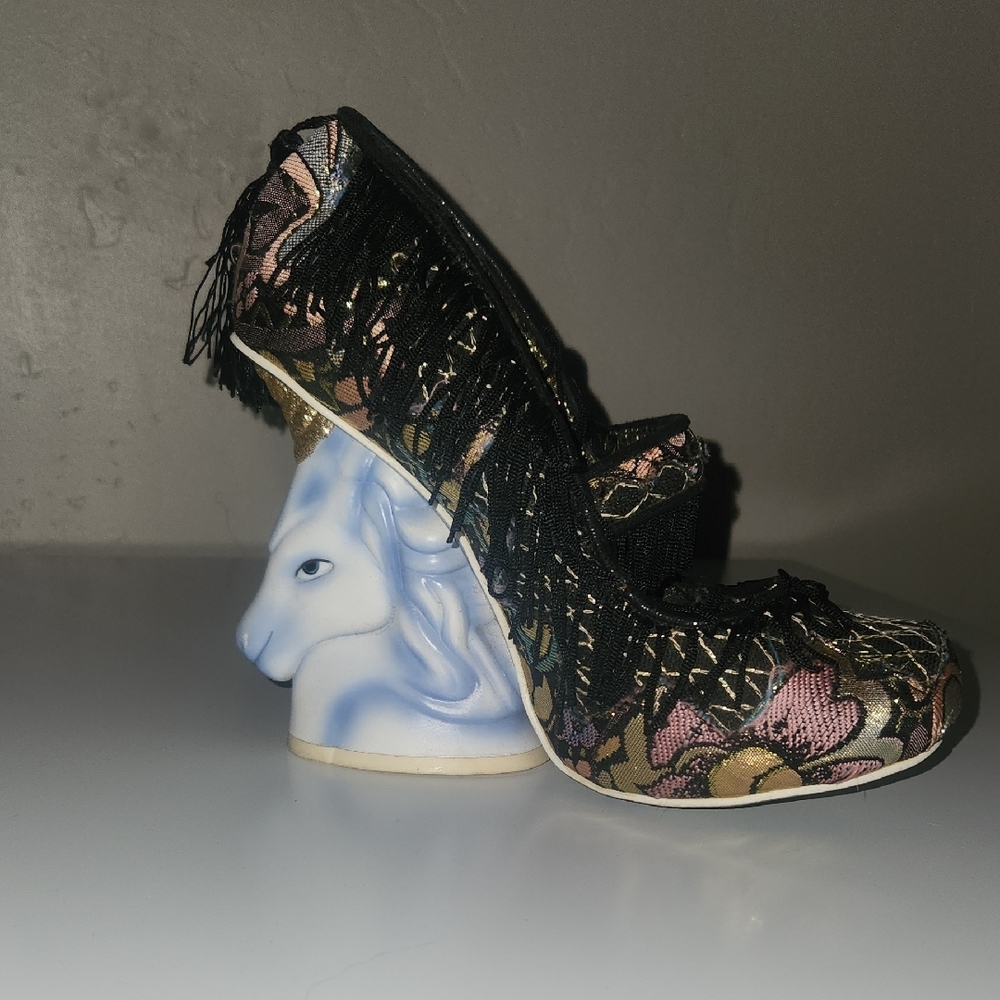 Irregular Choice Black and Gold Heels with Unicorn Design - Picture 3 of 9